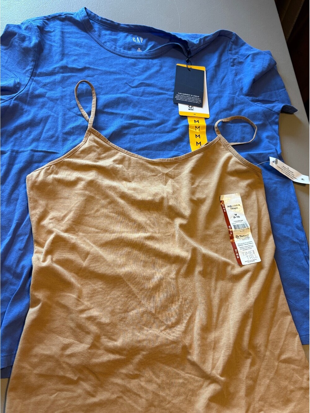 GAP Women's Medium Blue Crewneck Cotton Tee and Beige Cami Tank Top Set